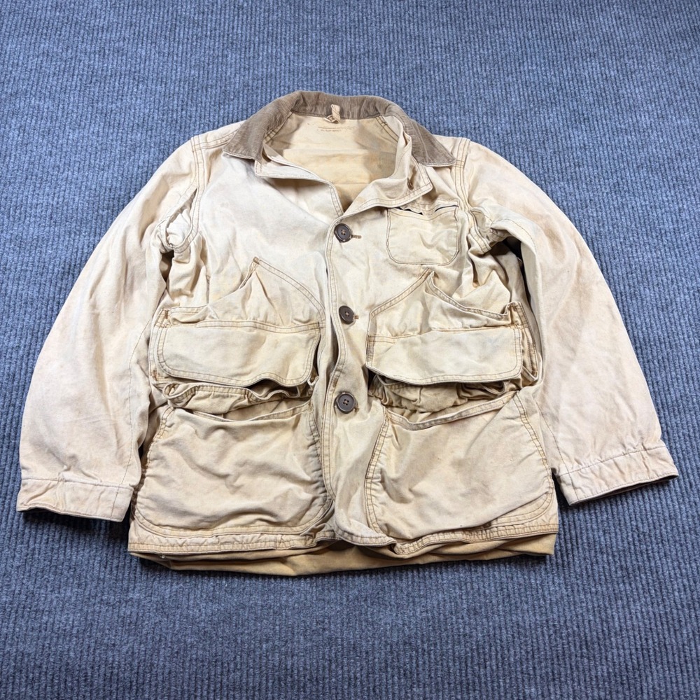 Vintage Fieldmaster Sears Roebuck Canvas Hunting Jacket Tan‎ Corduroy Trim Mens